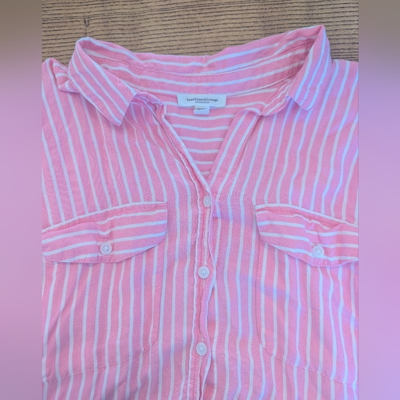 EUC beachlunchlounge womens xl button down pinstripe shirt pink white hilo soft - Picture 1 of 7